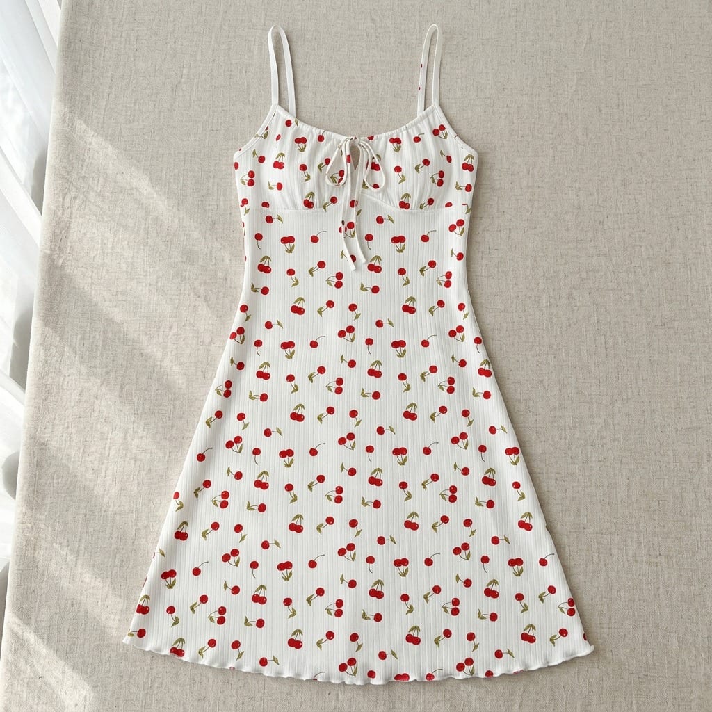 The Viola Ribbed Nightgown in Cherry, laid flat on linen