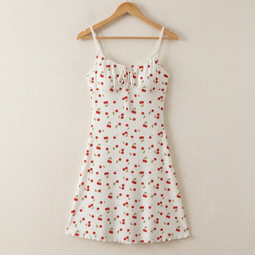 The Viola Ribbed Nightgown in Cherry, on a wooden hanger